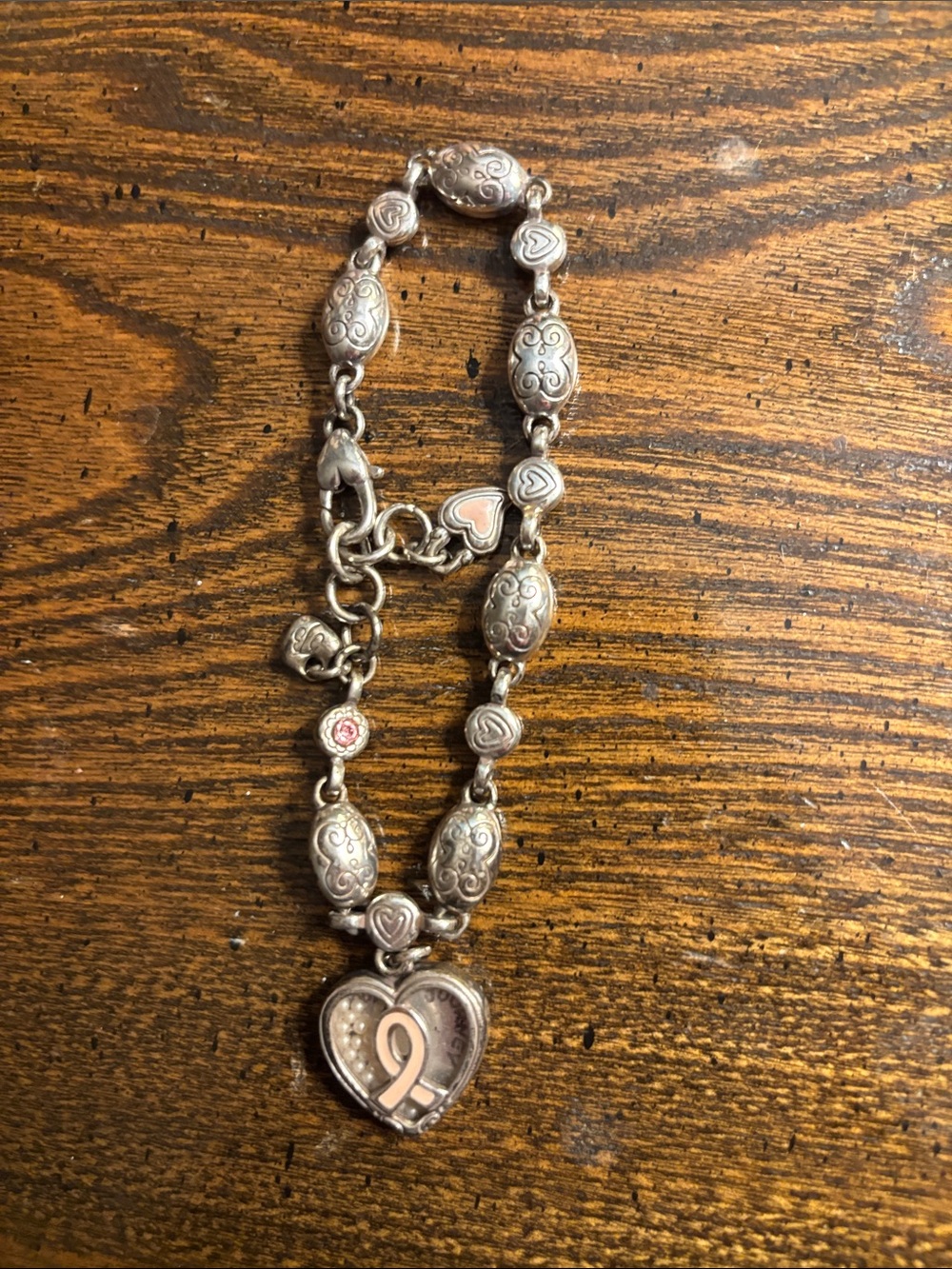 Brighton Silver-Tone Heart Locket Bracelet with Pink Accents